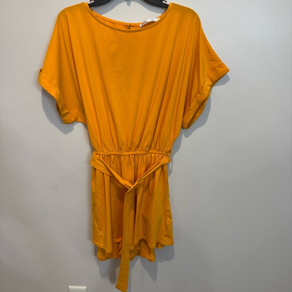 SAINTS + SECRETS Yellow Romper Medium shorts top belt